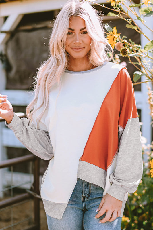 Khaki Colorblock Irregular Hem Long Sleeve Top