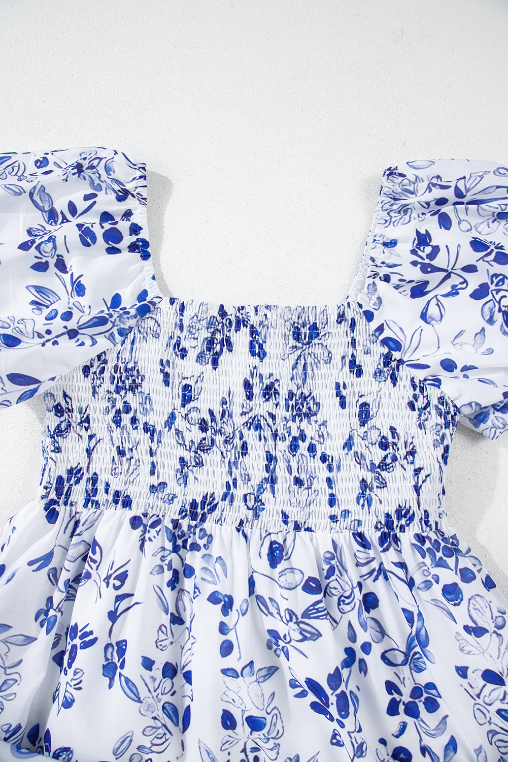 Sky Blue Floral Bubble Sleeve Maxi Dress