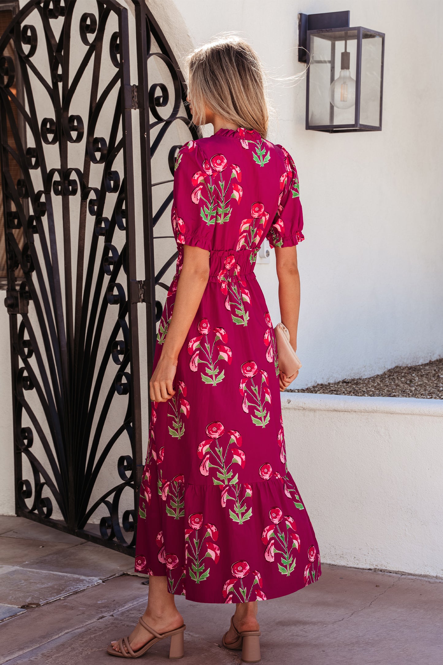 Red Floral Frilled Maxi Dress