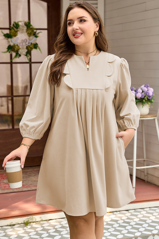 Scalloped Plus Size Mini Dress in Parchment