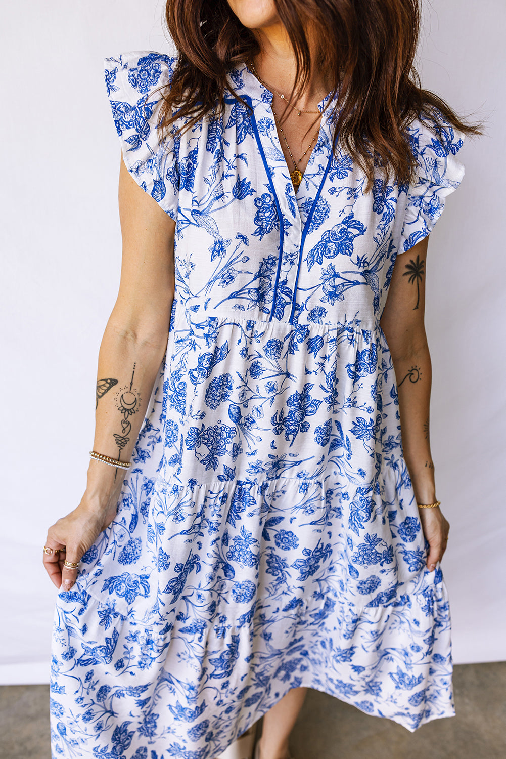 Blue Floral Midi Dress