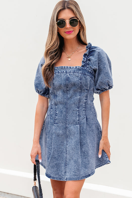 Blue Frilly Denim Dress