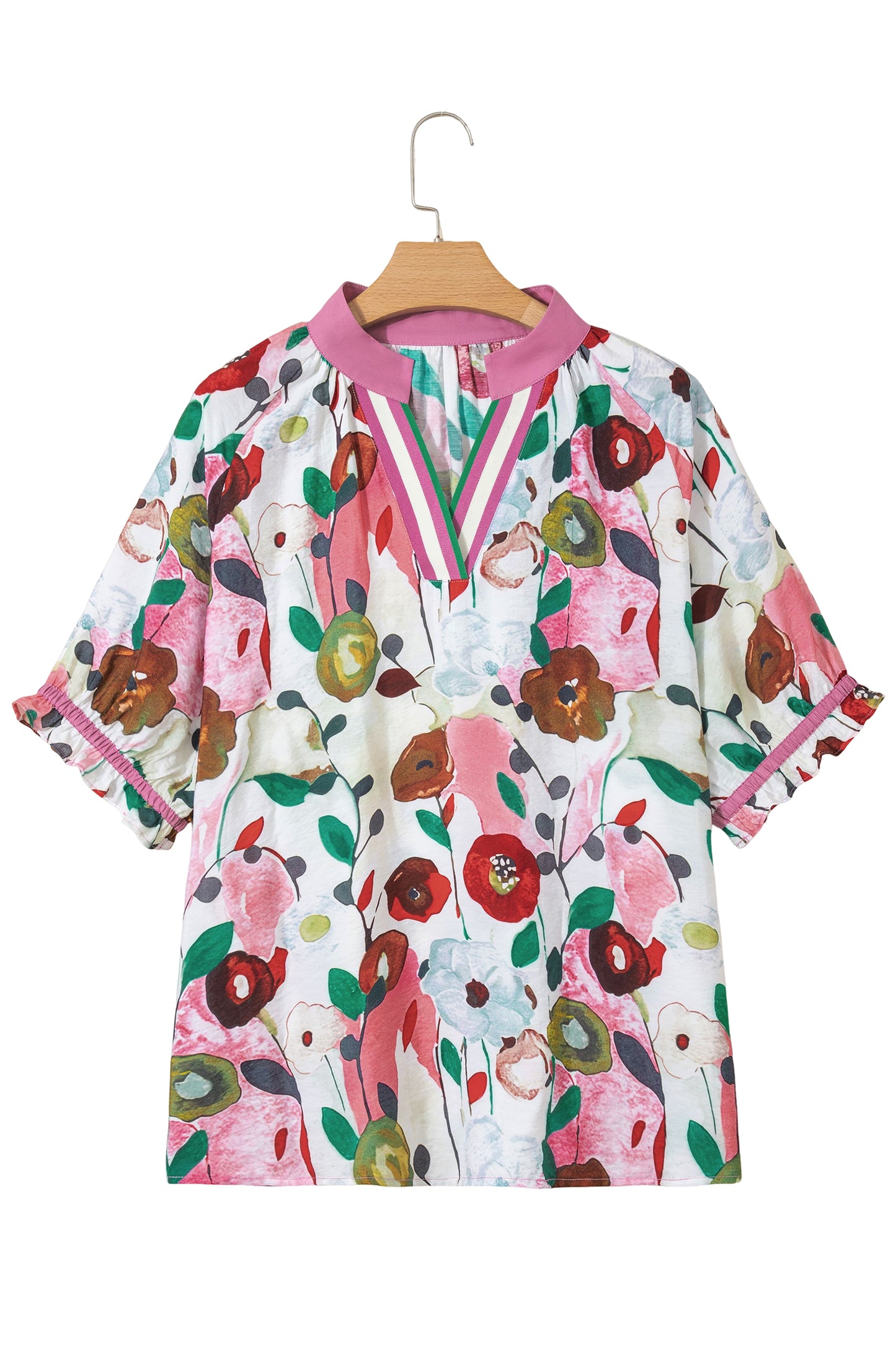 Puff Sleeve Floral Blouse in Plus Size
