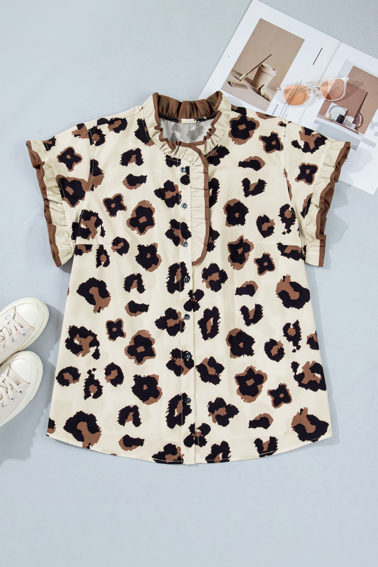 Leopard Button Down Blouse in Plus Size
