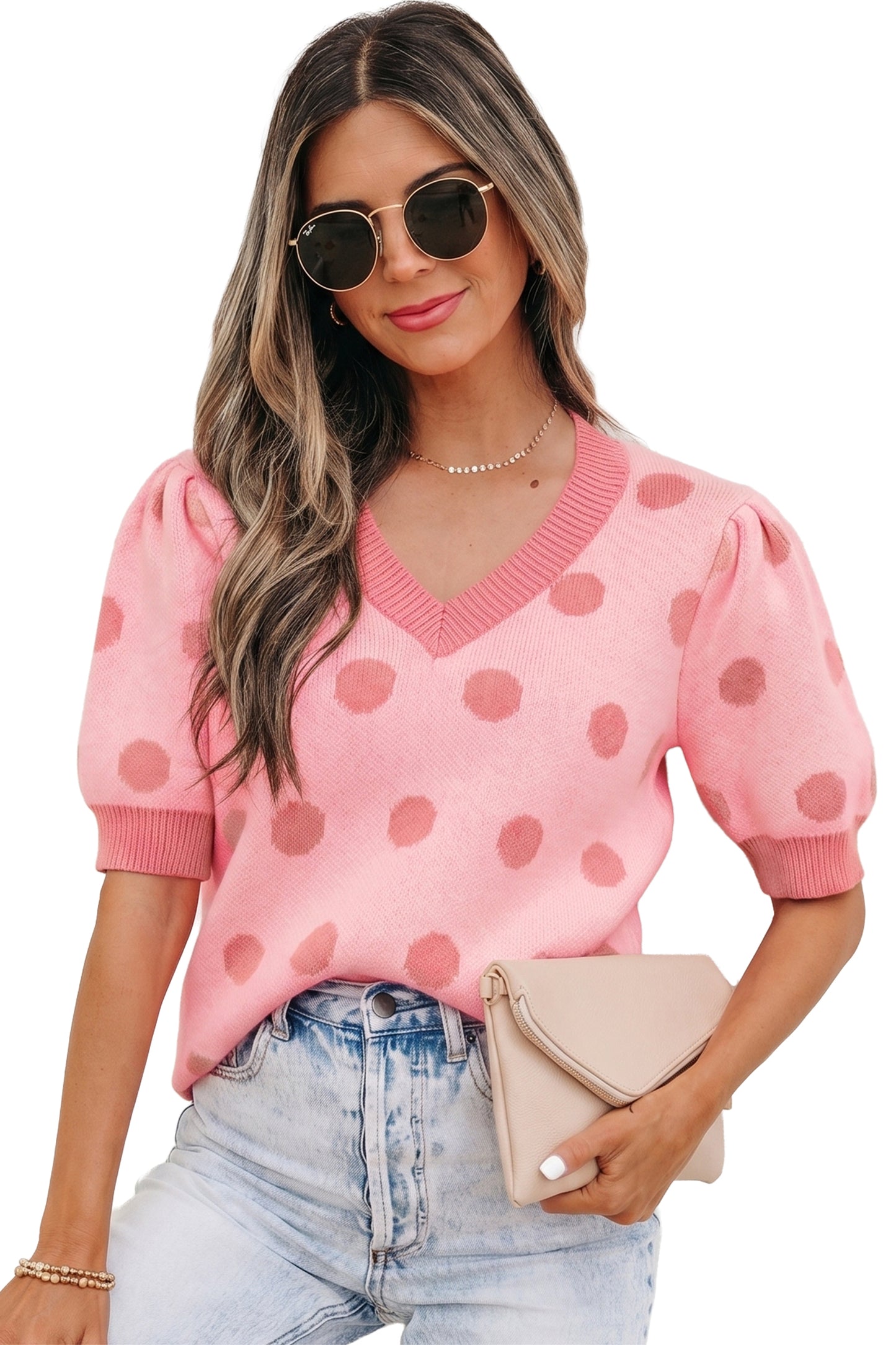 Polka Dot Puff Short Sleeve Sweater