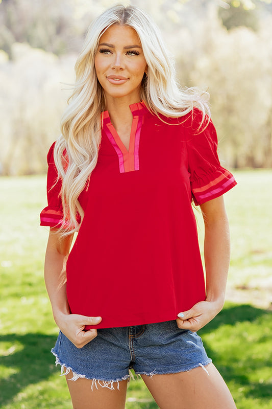 Fiery Red Frilled Collar Blouse