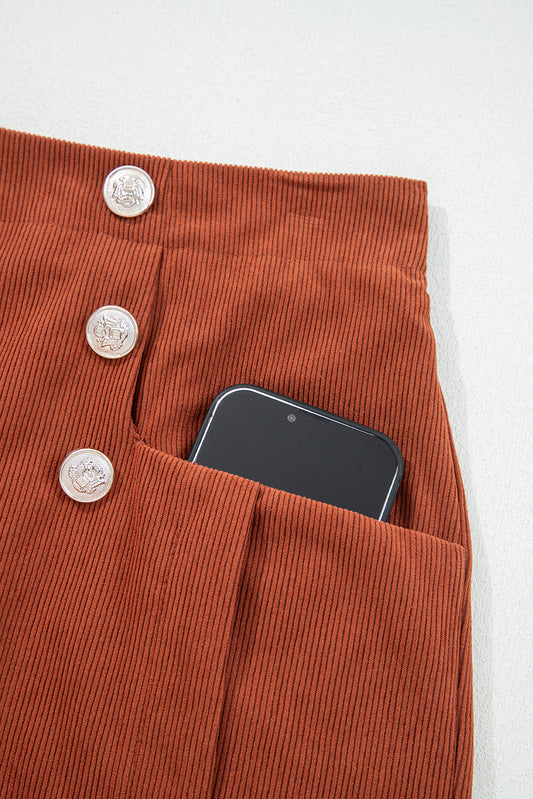 Scalloped High Waist Corduroy Shorts in Clay