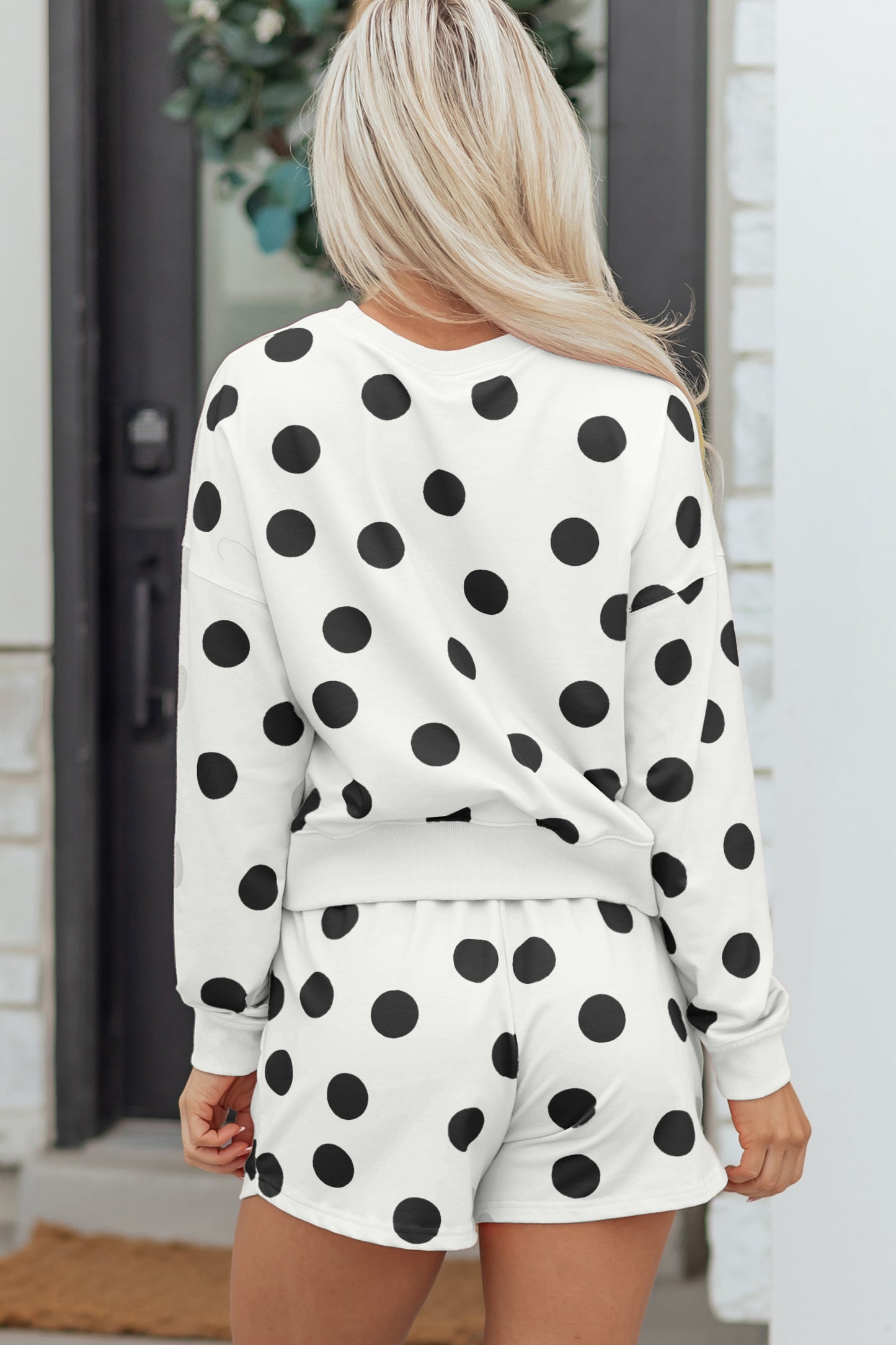 Polka Dot Print Pullover & Shorts Set