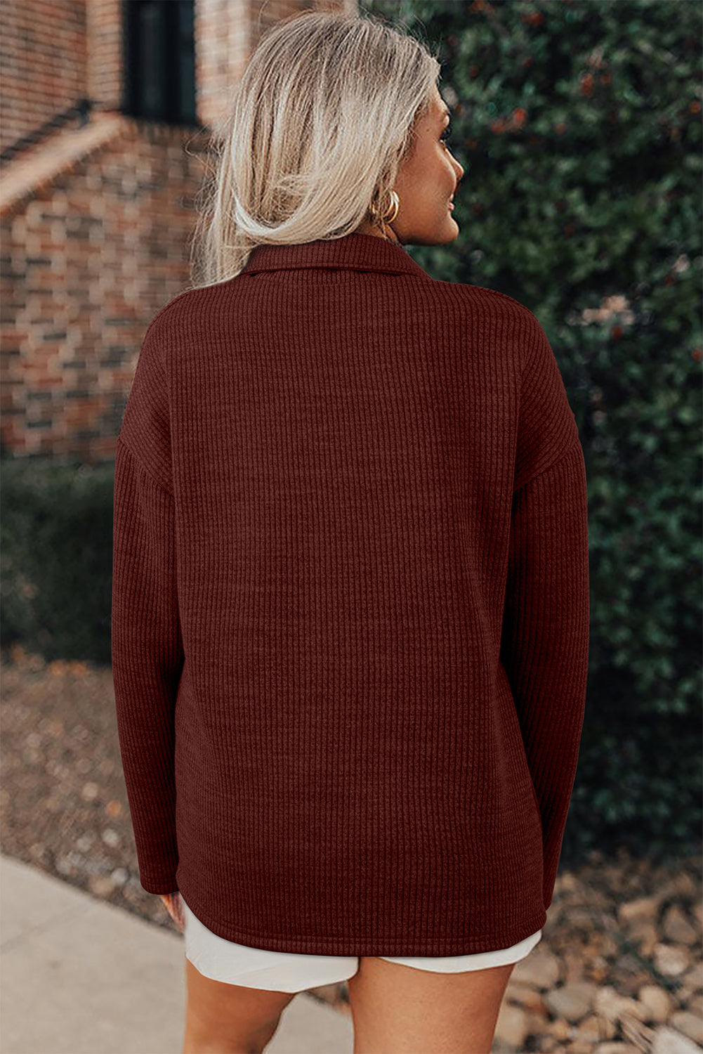 Red Sandalwood Ribbed Knit Shacket
