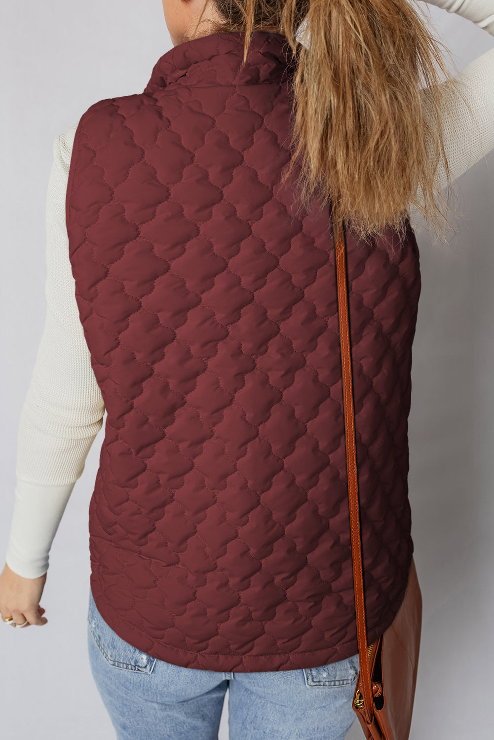 Flower Quilted Snap Button Vest in Ginger