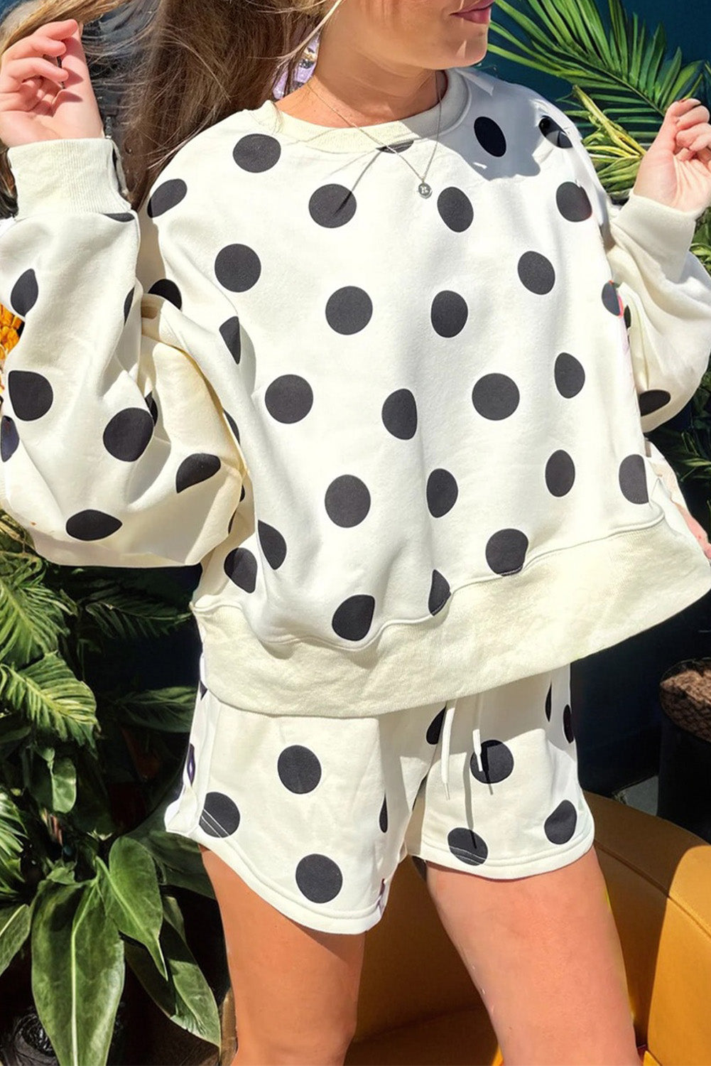 Polka Dot Print Pullover & Shorts Set