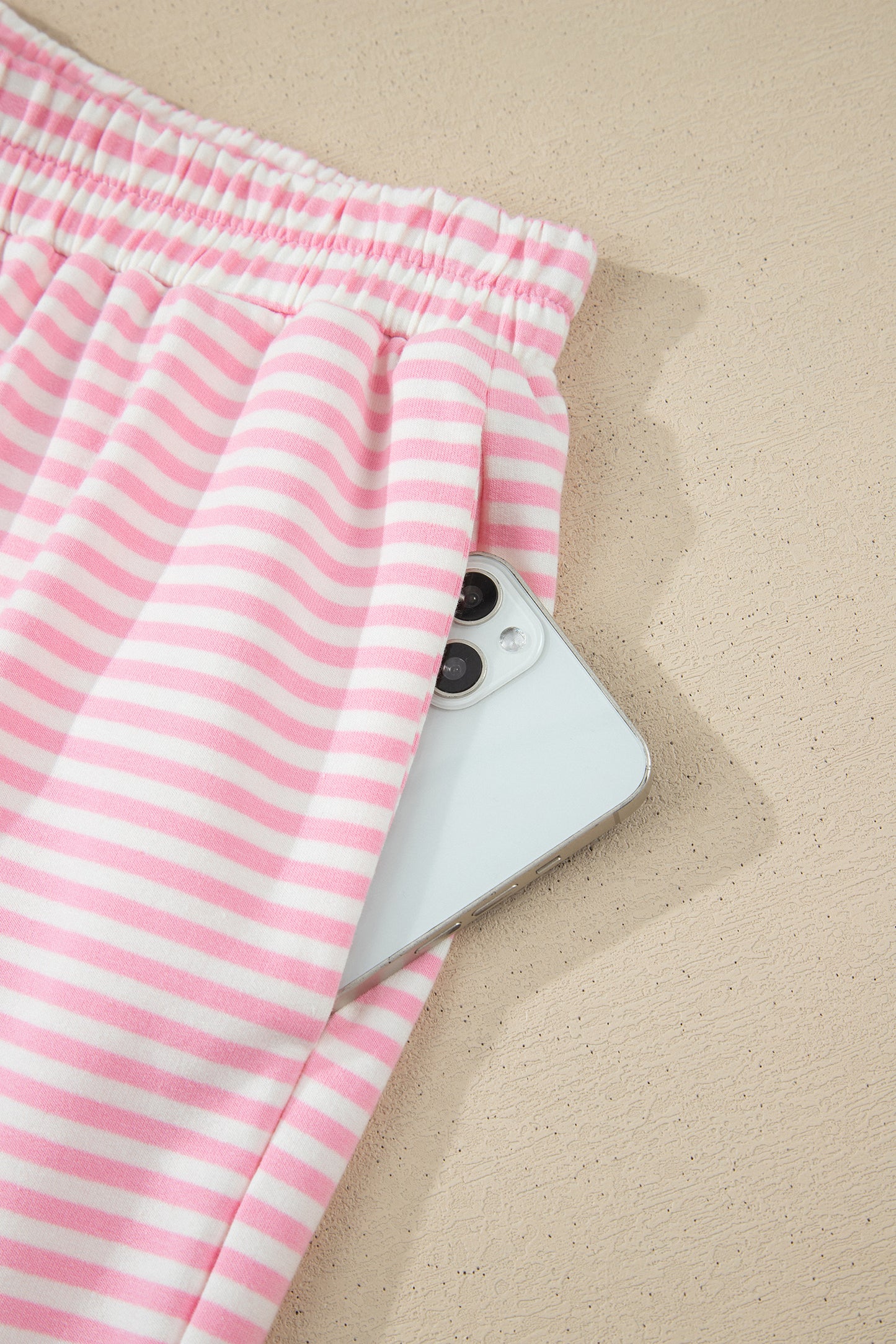 Pink Striped Sweatshirt and Shorts Set