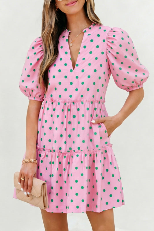 Pink Polka Tiered Mini Dress