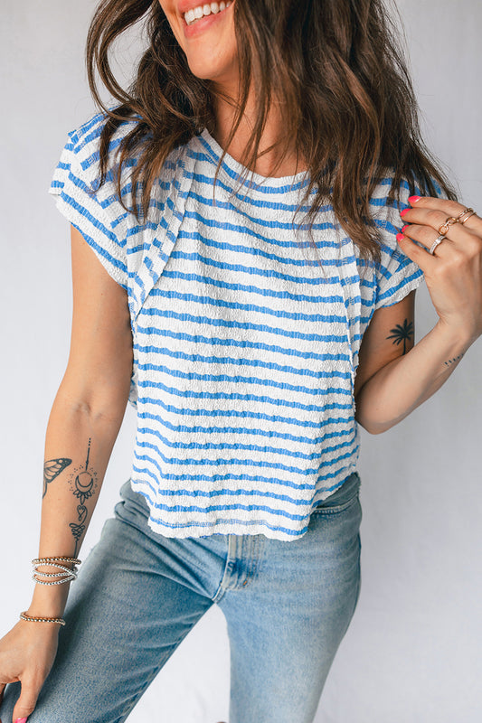 Blue Striped Textured T-Shirt