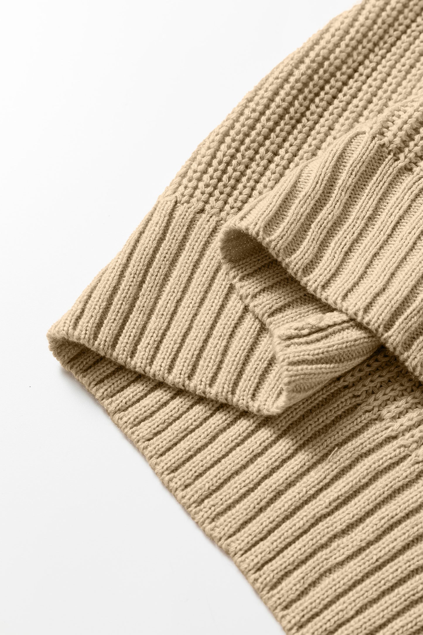 French Beige Sweater Top with Knit Sleeve