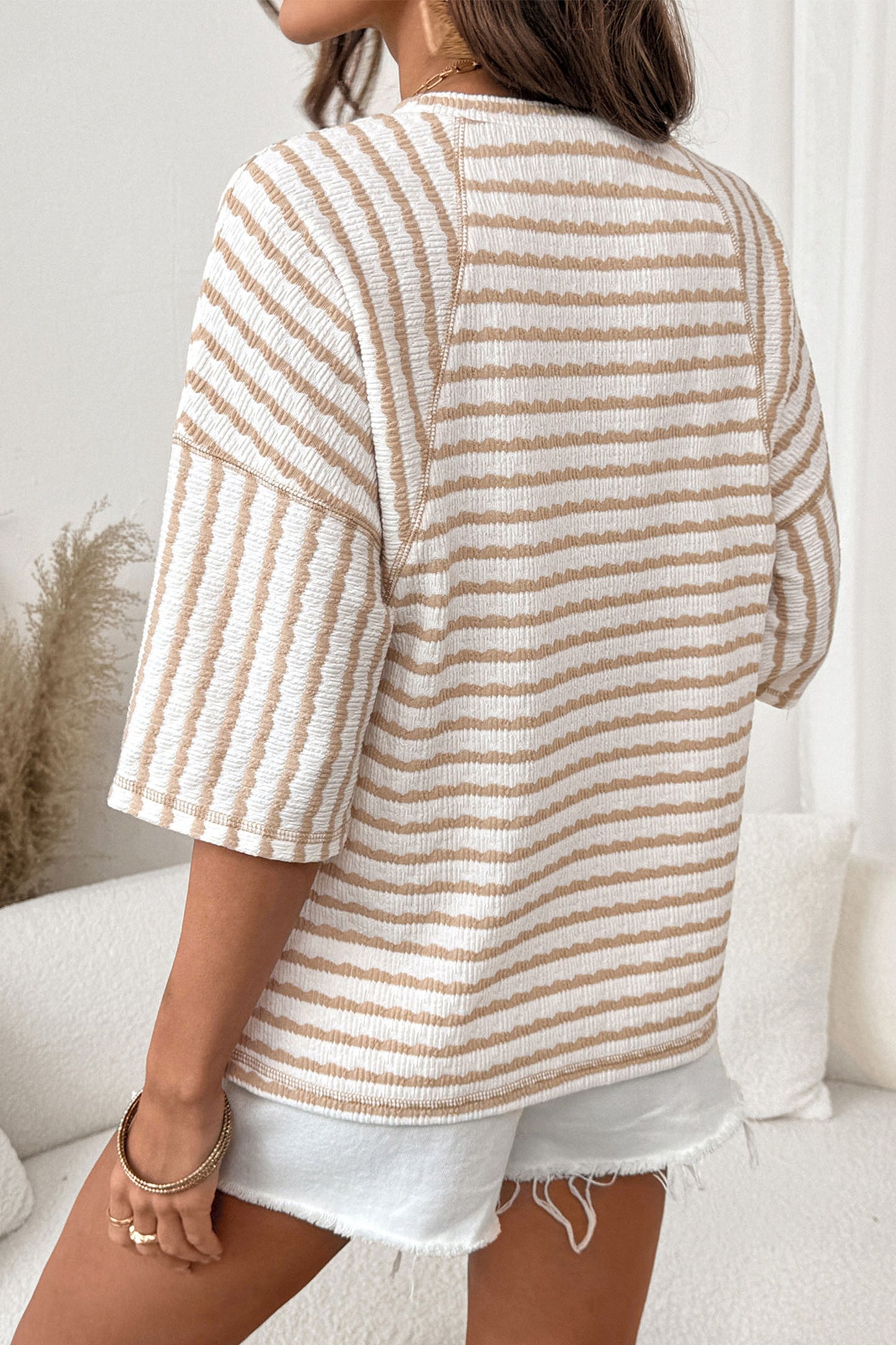Apricot Stripe Textured Top
