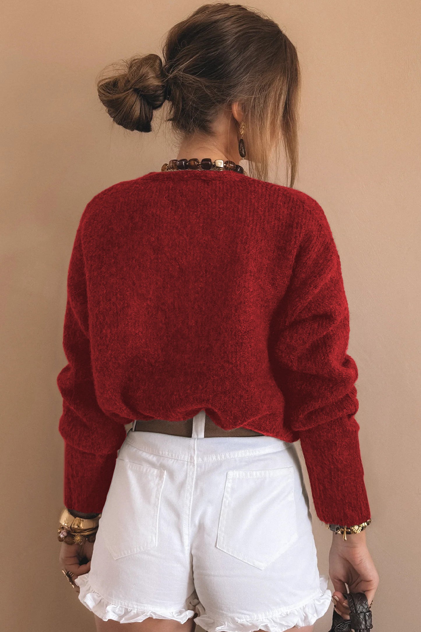 Fiery Red Heart Button Cardigan Sweater