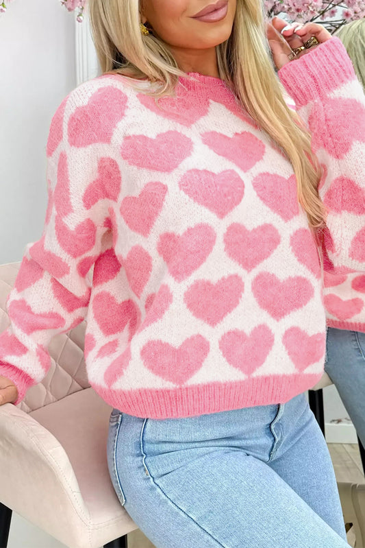 Strawberry Pink Heart Print Sweater