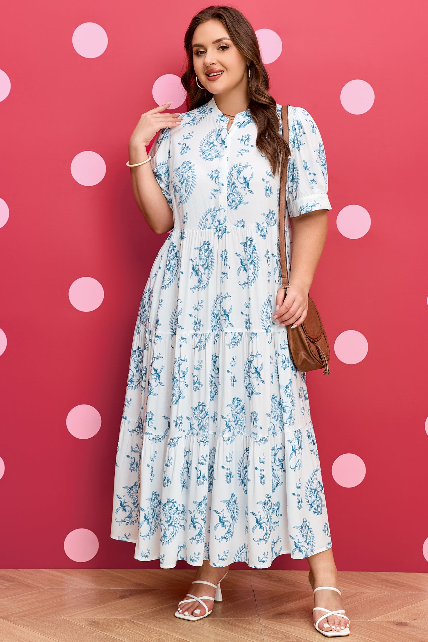 Sky Blue Floral Print Maxi Dress in Plus Size