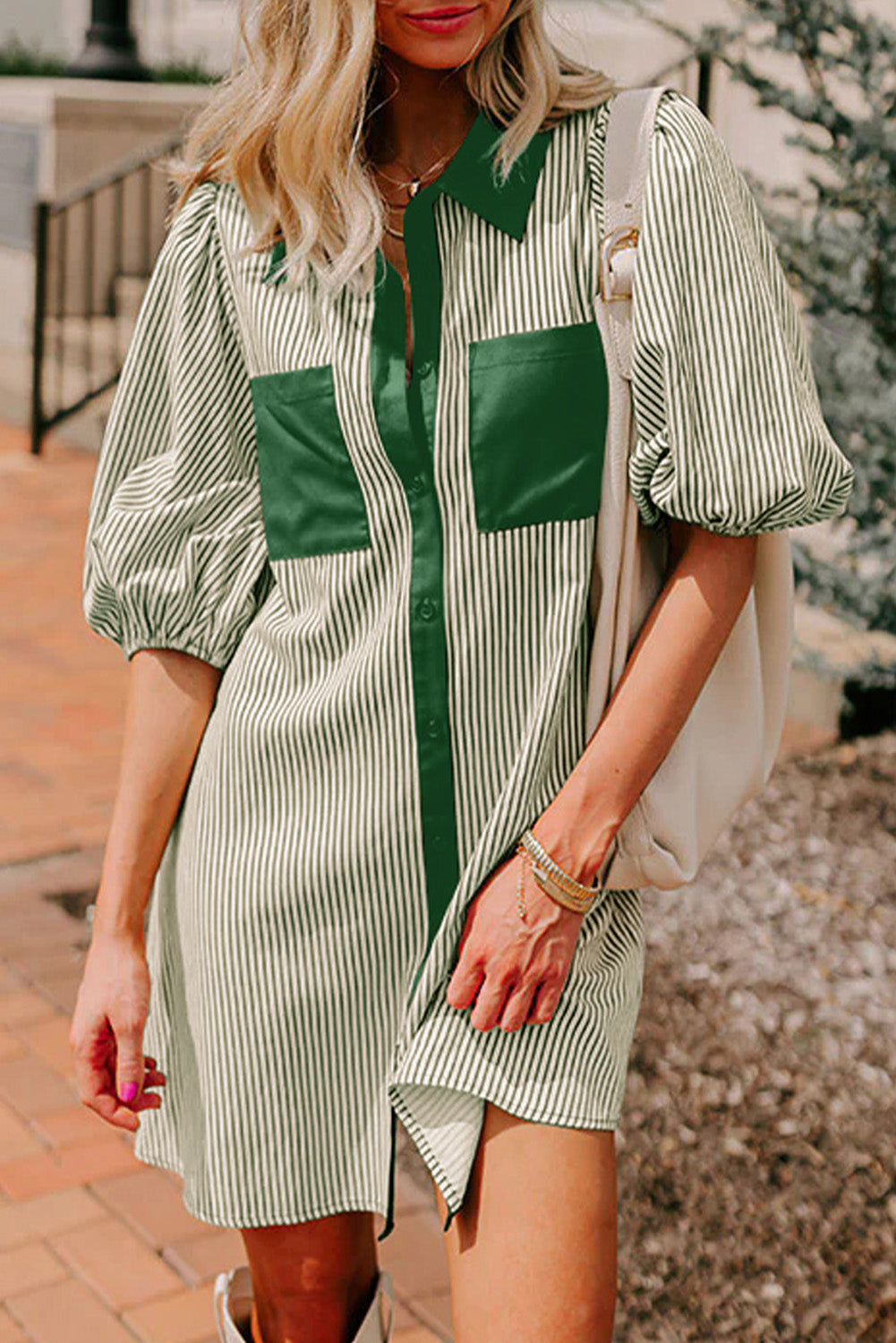 Striped Colorblock Shirt Dress