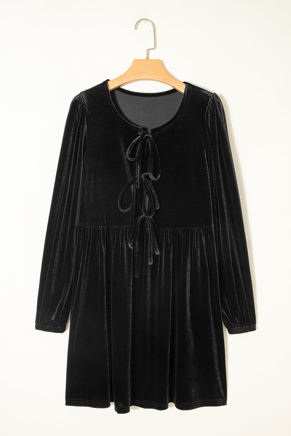 Black Velvet Bubble Sleeve Mini Dress