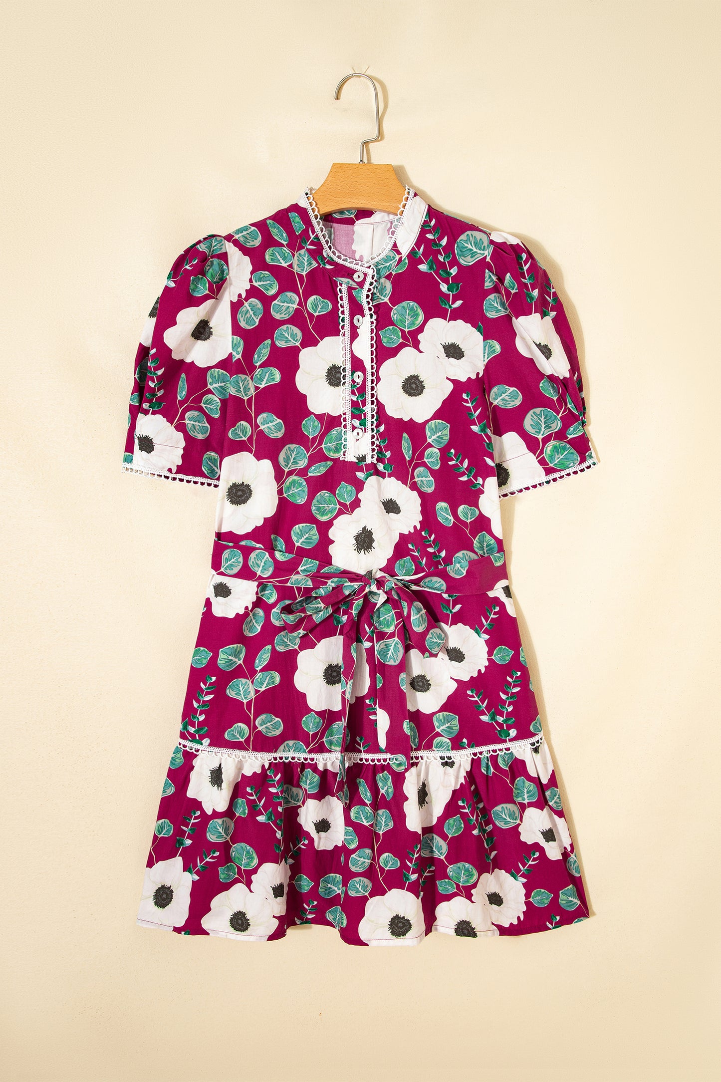 Poppy Puff Sleeve Mini Dress with Belt