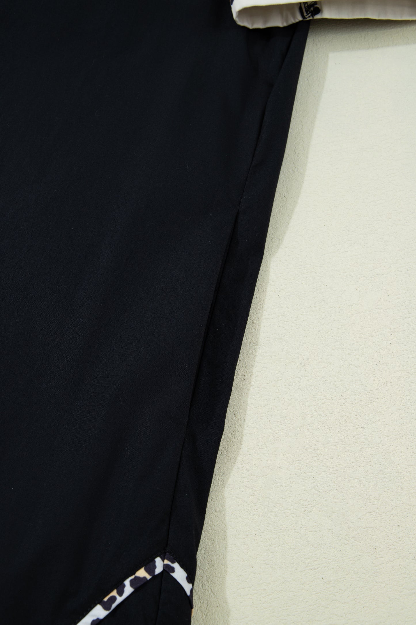 Black Leopard Trim Puff Sleeve Mini Dress