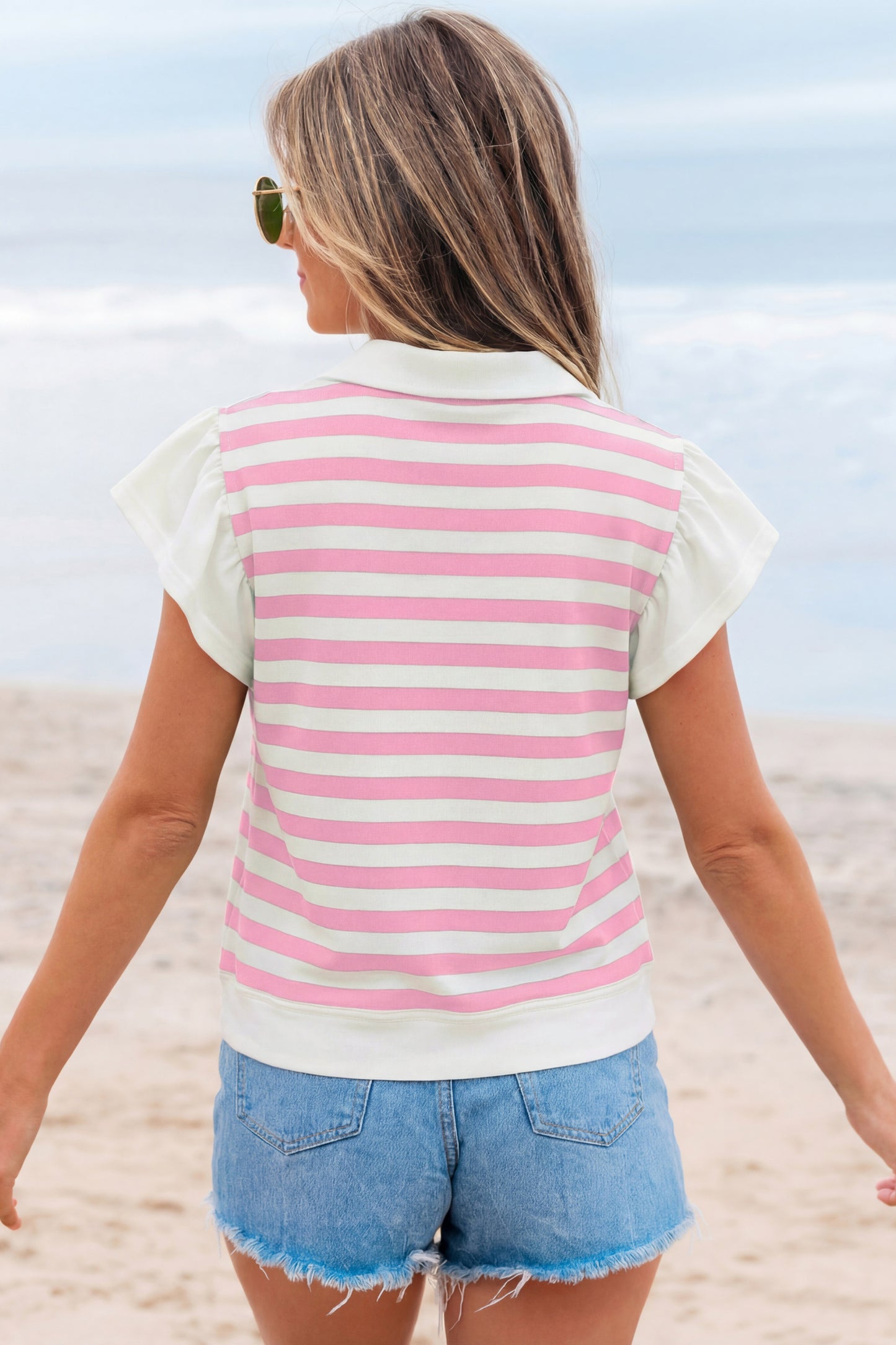 Striped Ruffled Sleeve Blouse