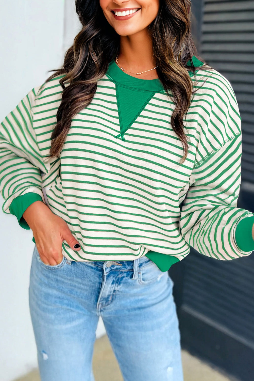 Striped Exposed Seam Pullover Top