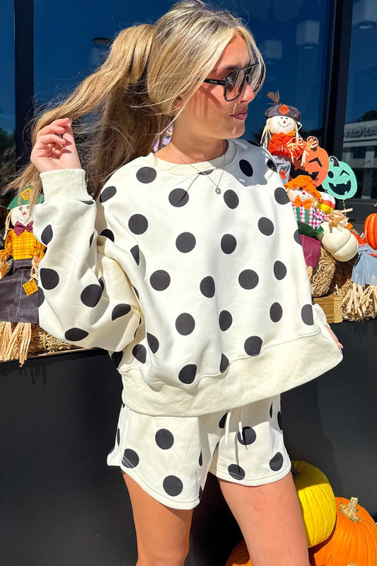 Polka Dot Print Pullover & Shorts Set