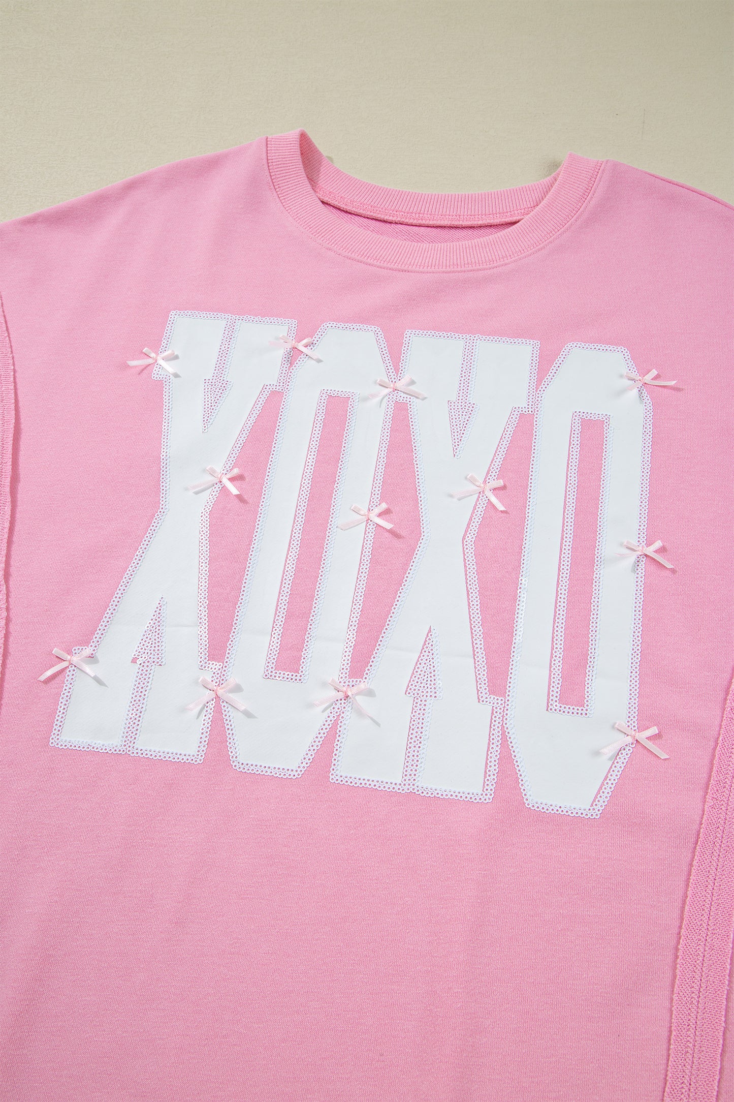 Sequined XOXO and Bow Detail Sweatshirt