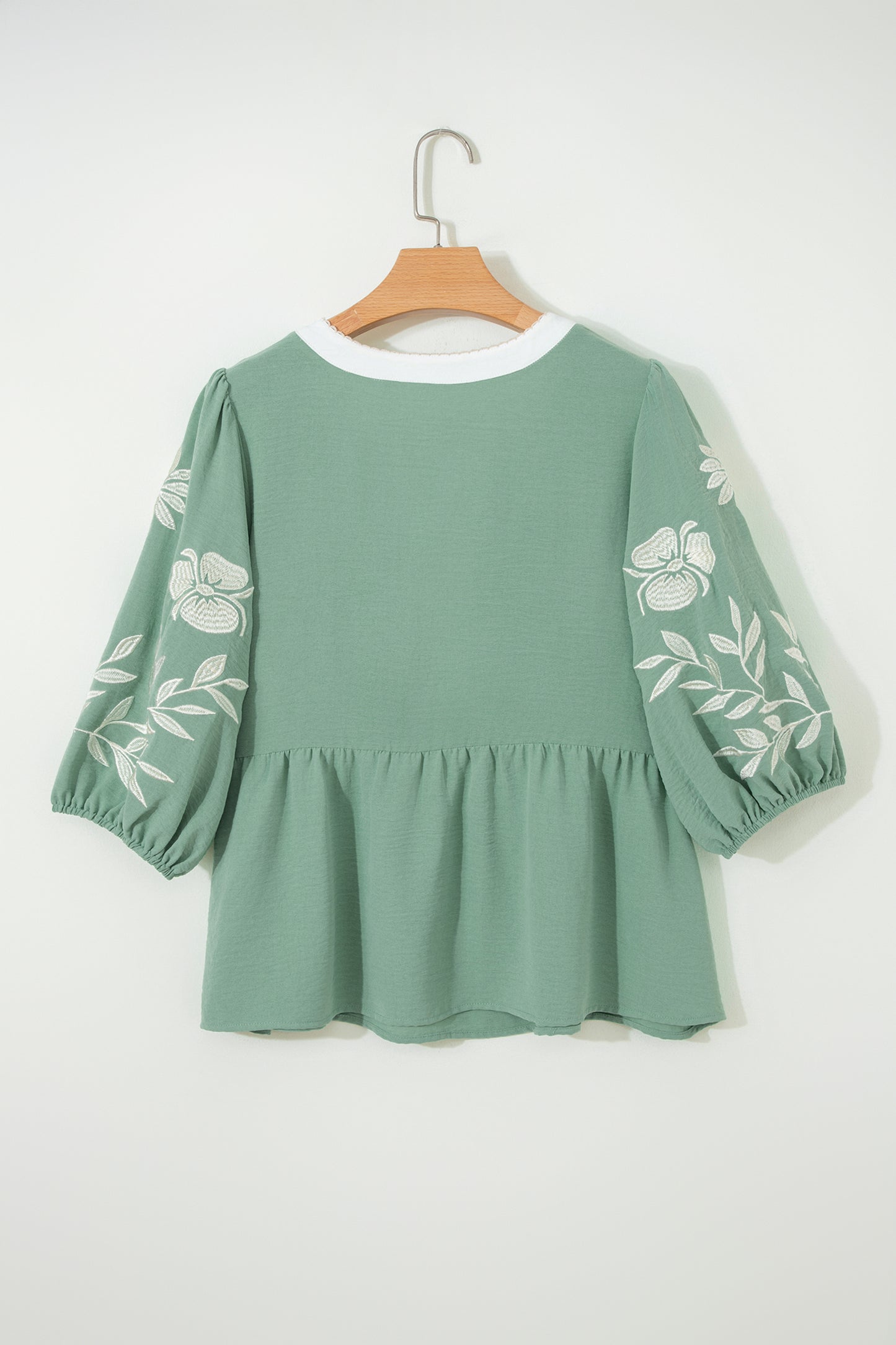Embroidered Puff Sleeve Babydoll Blouse