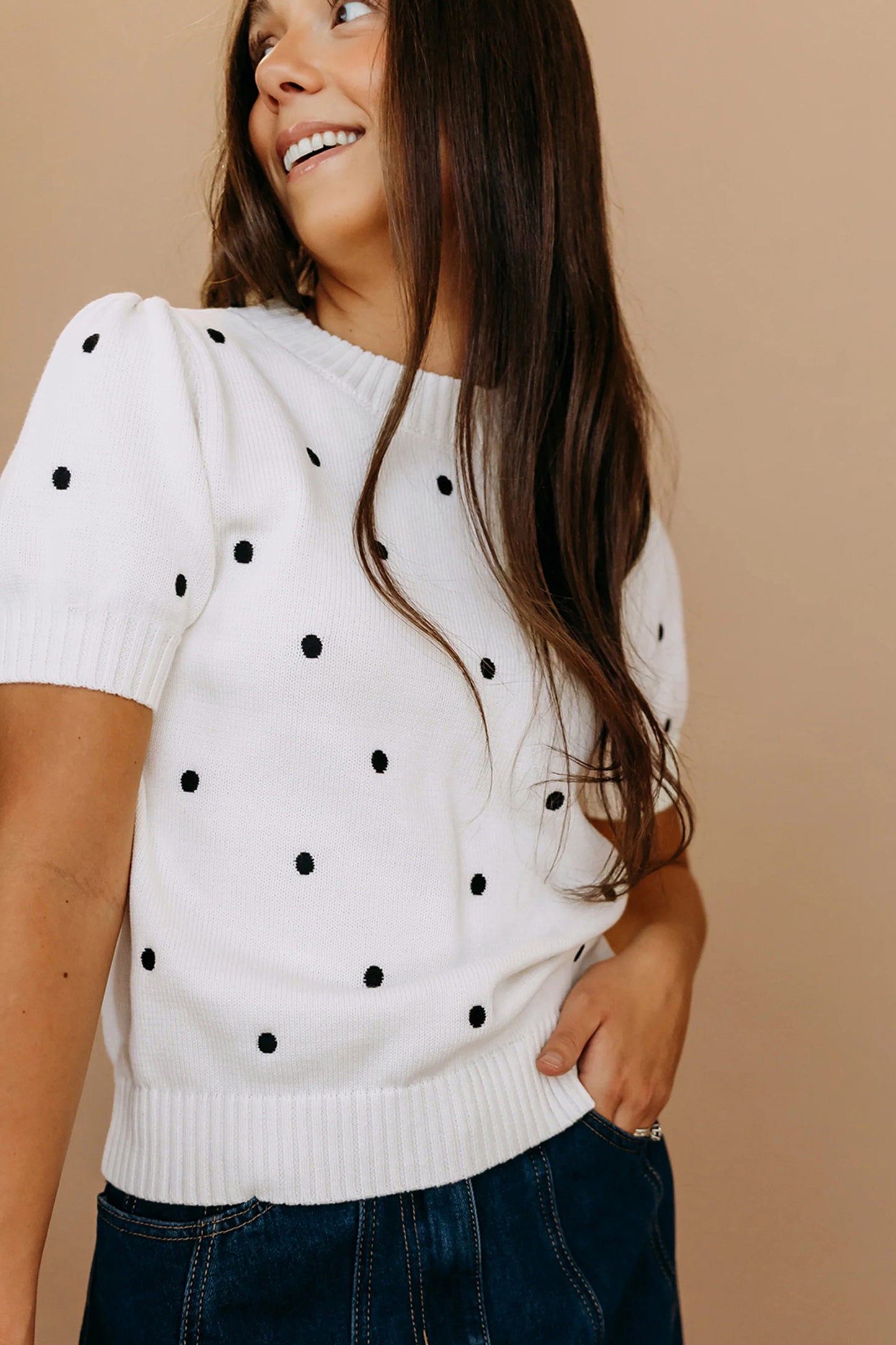 Polka Dot Bubble Sleeve Sweater
