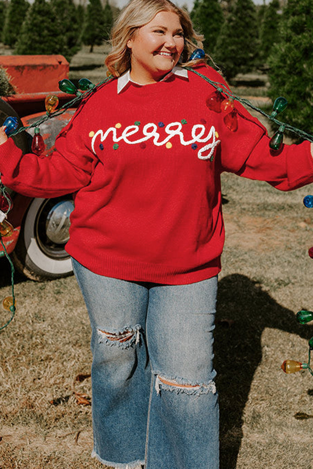 Fiery Red Merry Plus Size Sweater