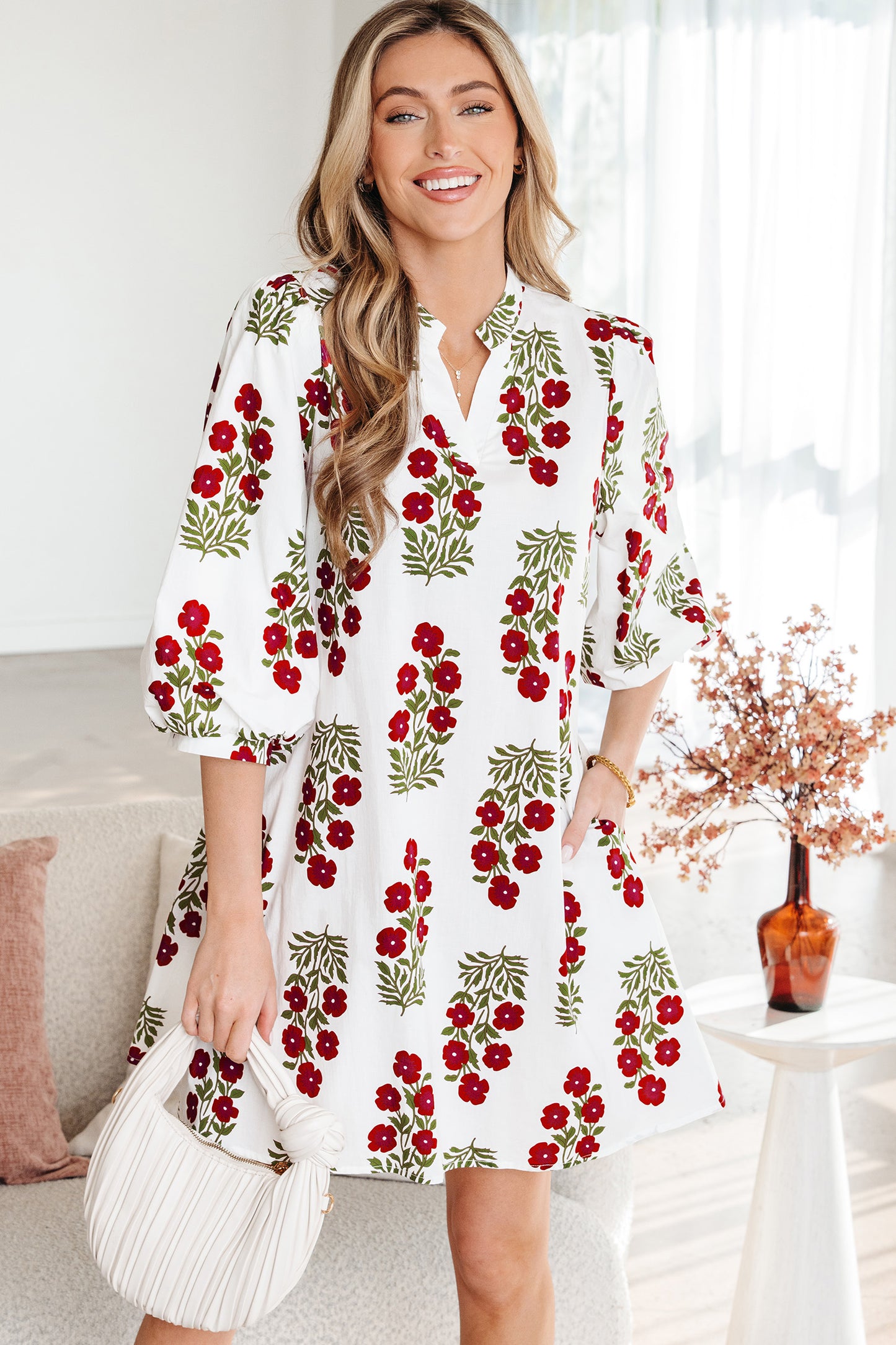 Floral Print V-Neck Mini Dress