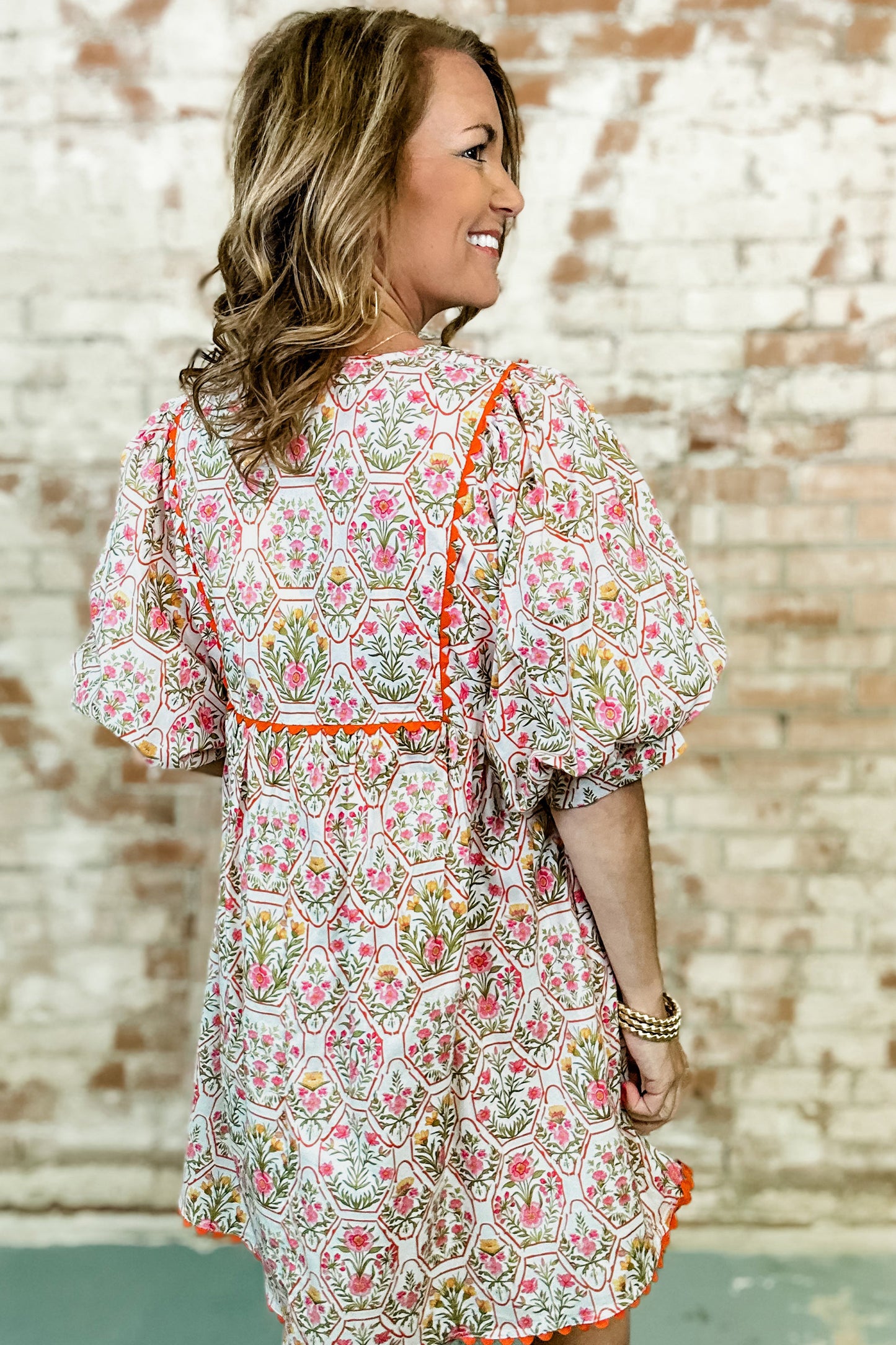 Pink Floral Scalloped Mini Dress