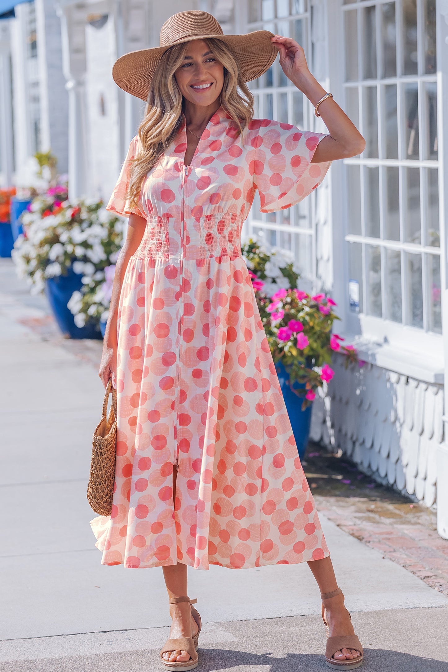 Pink Polka Zippered Dress