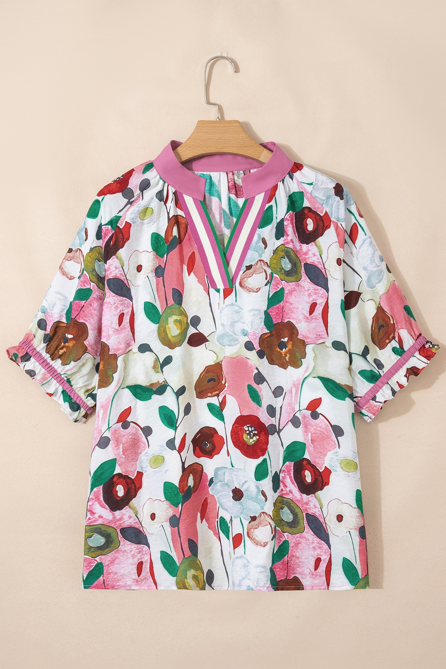 Puff Sleeve Floral Blouse in Plus Size