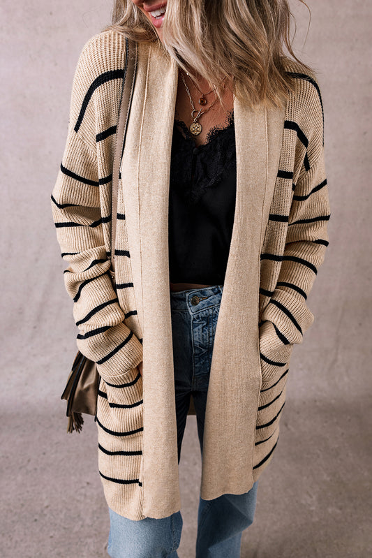 Black Striped Cardigan with Pockets