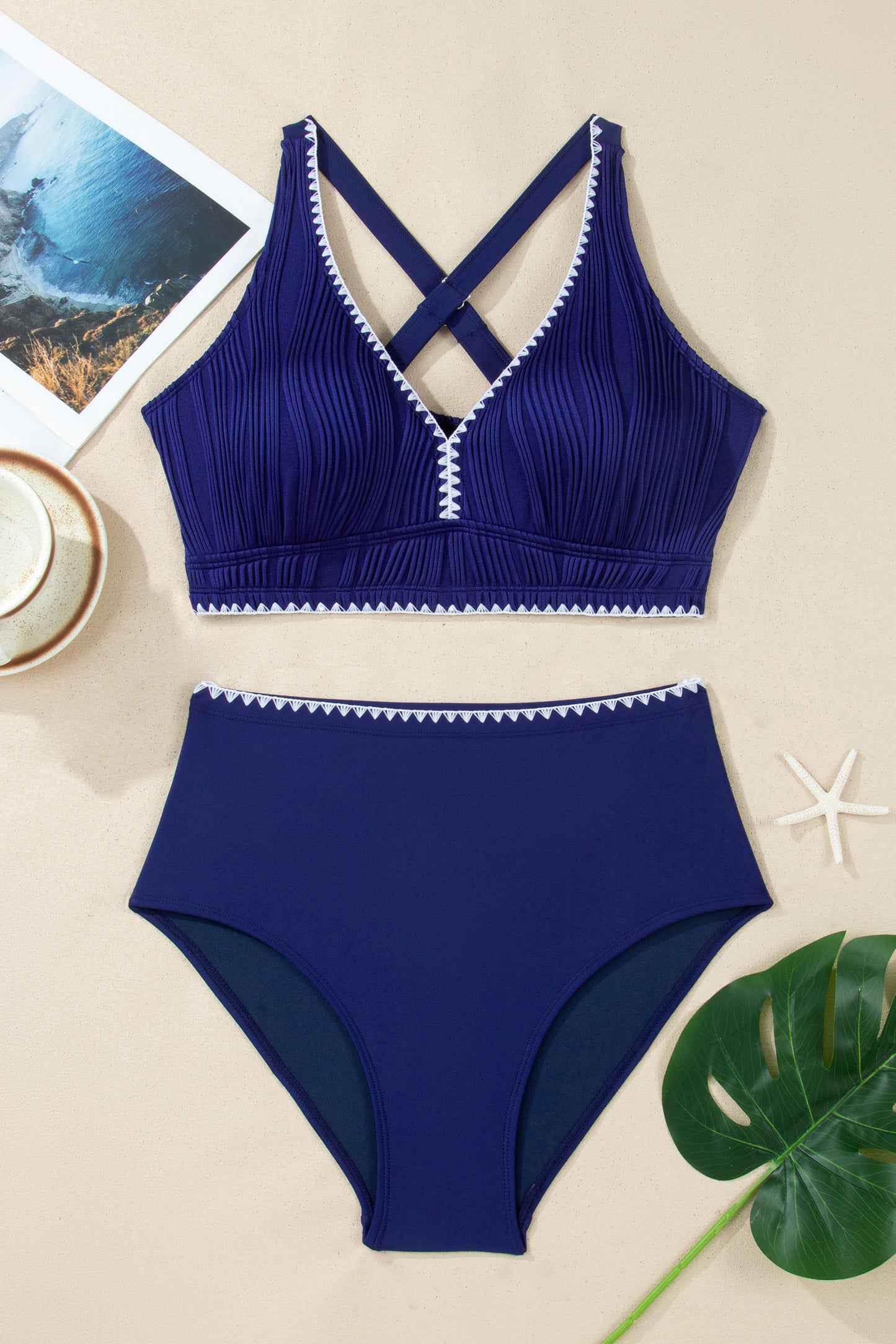 Shell Stitched High Waist Bikini Set
