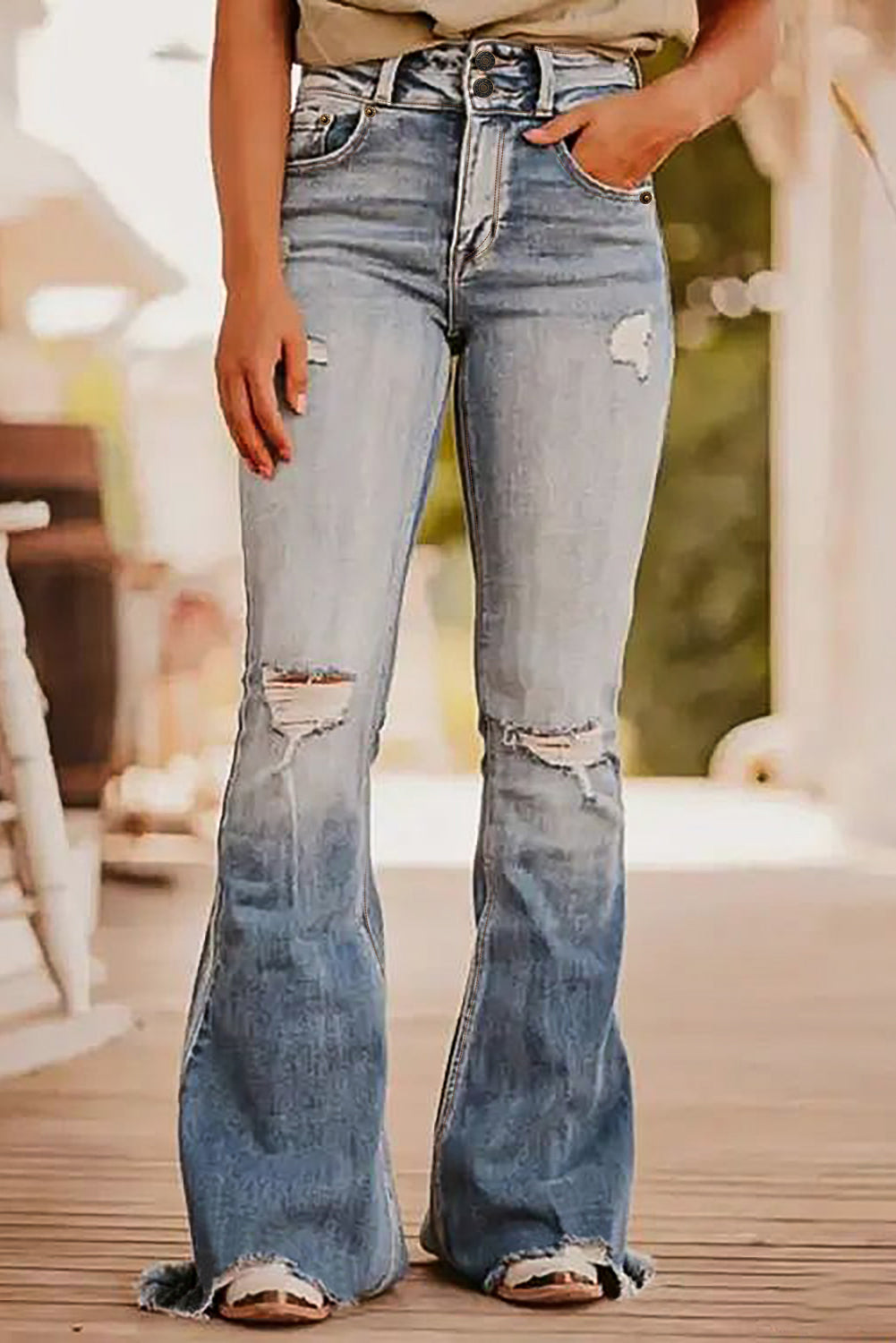 Light Wash Ripped Flare Jeans