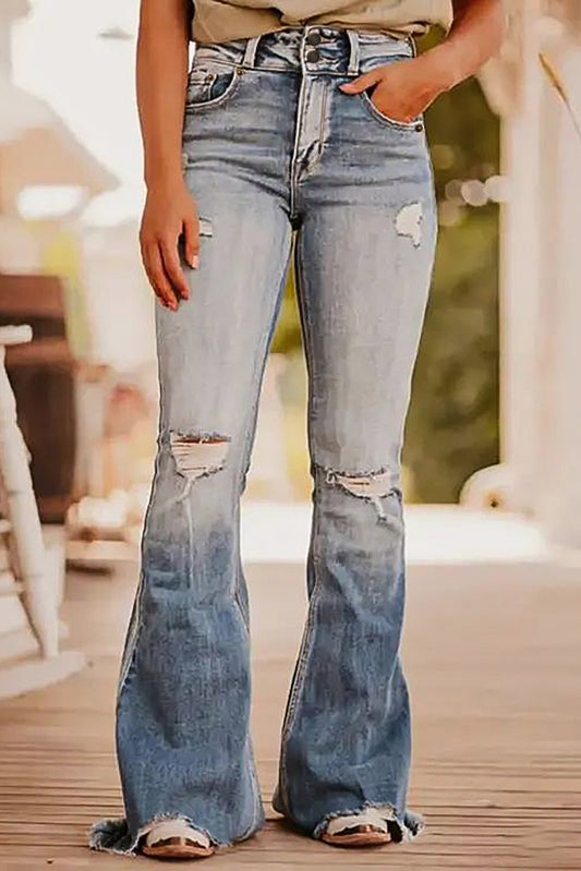 Light Wash Ripped Flare Jeans