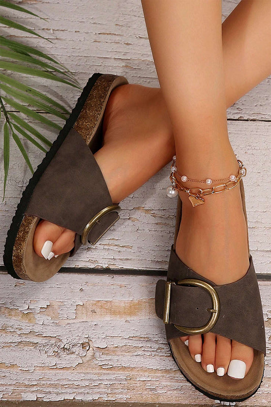 Coffee Faux Suede Strap Sandals