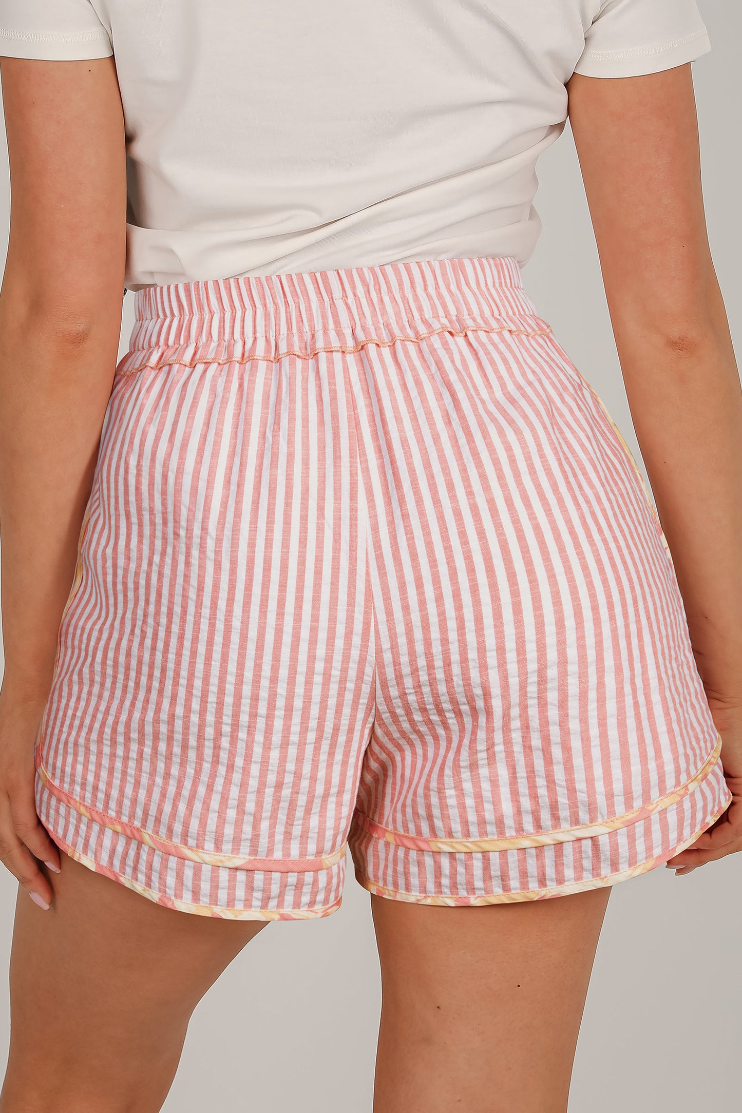 Light Pink Striped Casual Shorts