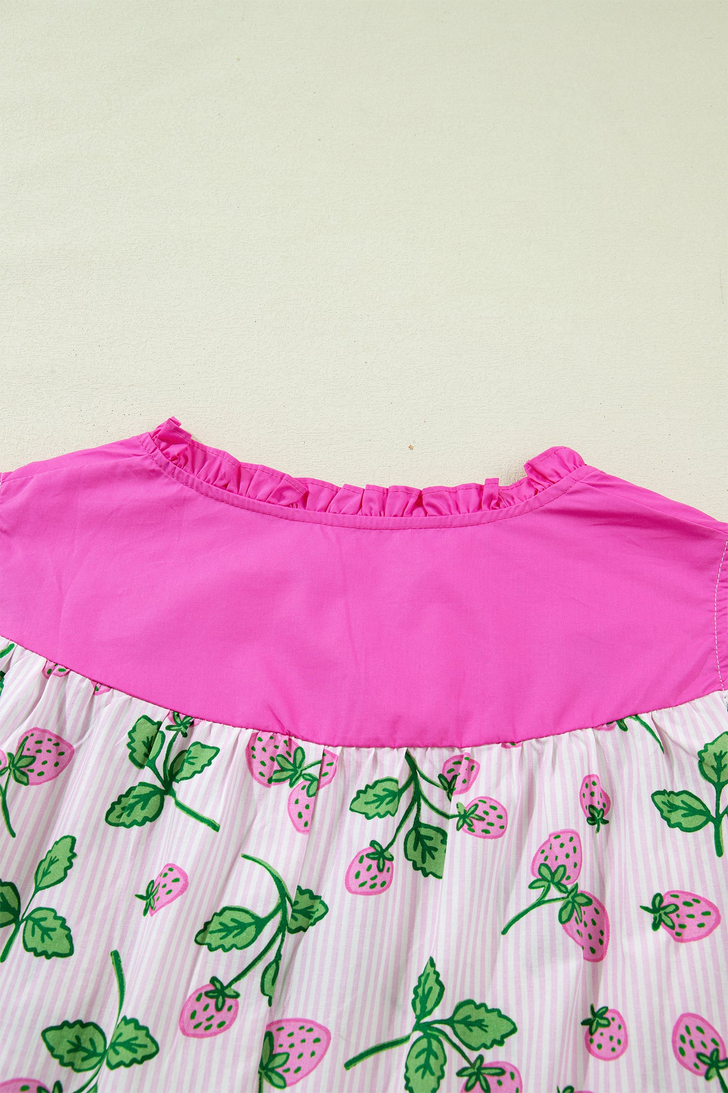 Strawberries and Stripes Flutter Sleeve Blouse