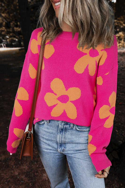 Bright Flower Mock Neck Sweater