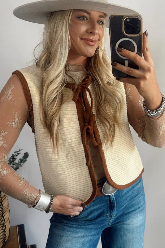 Ribbed Knit Bow Tie Sweater Vest