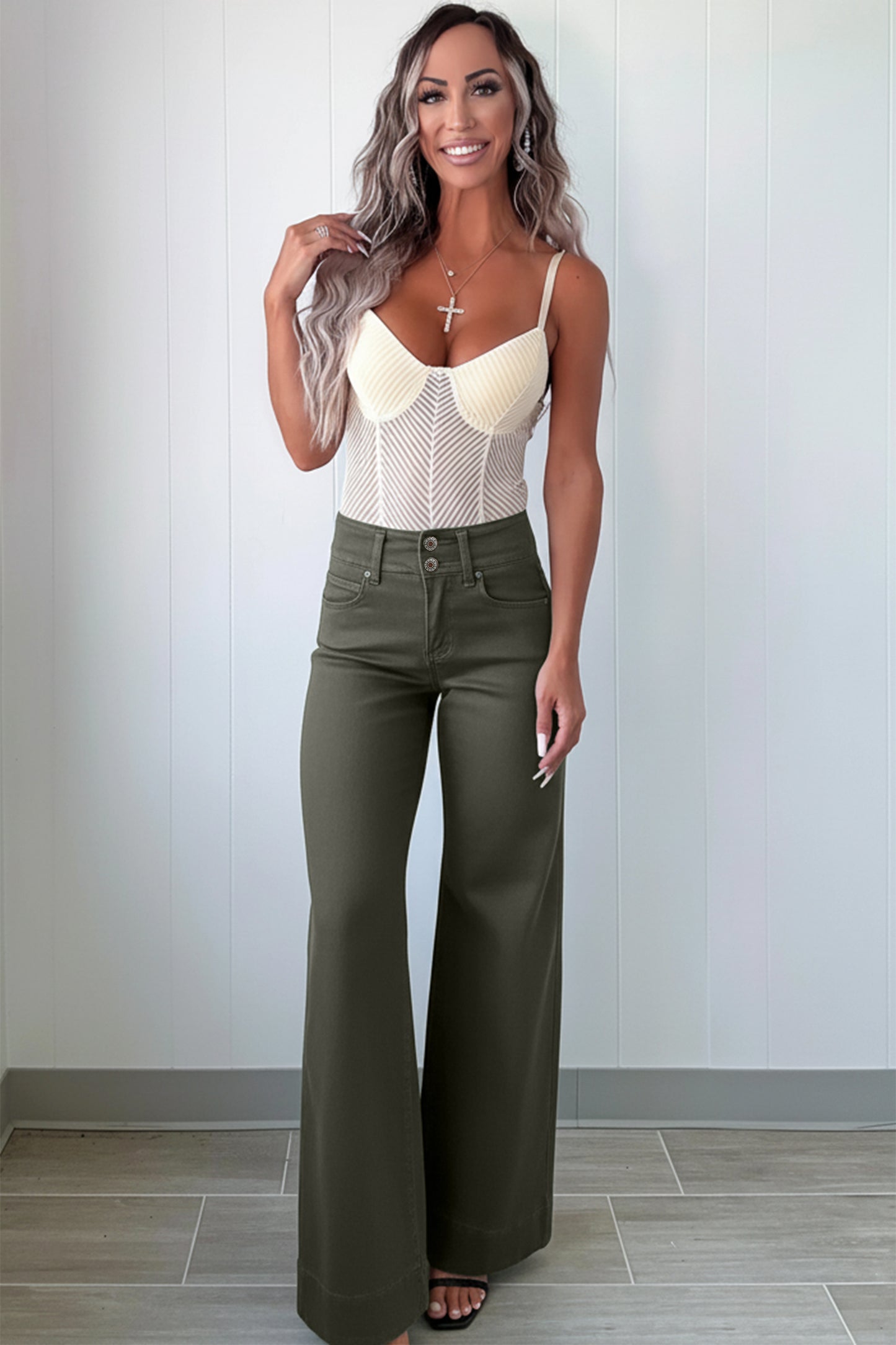 Double-Button High Waist Flared Bottom Jeans