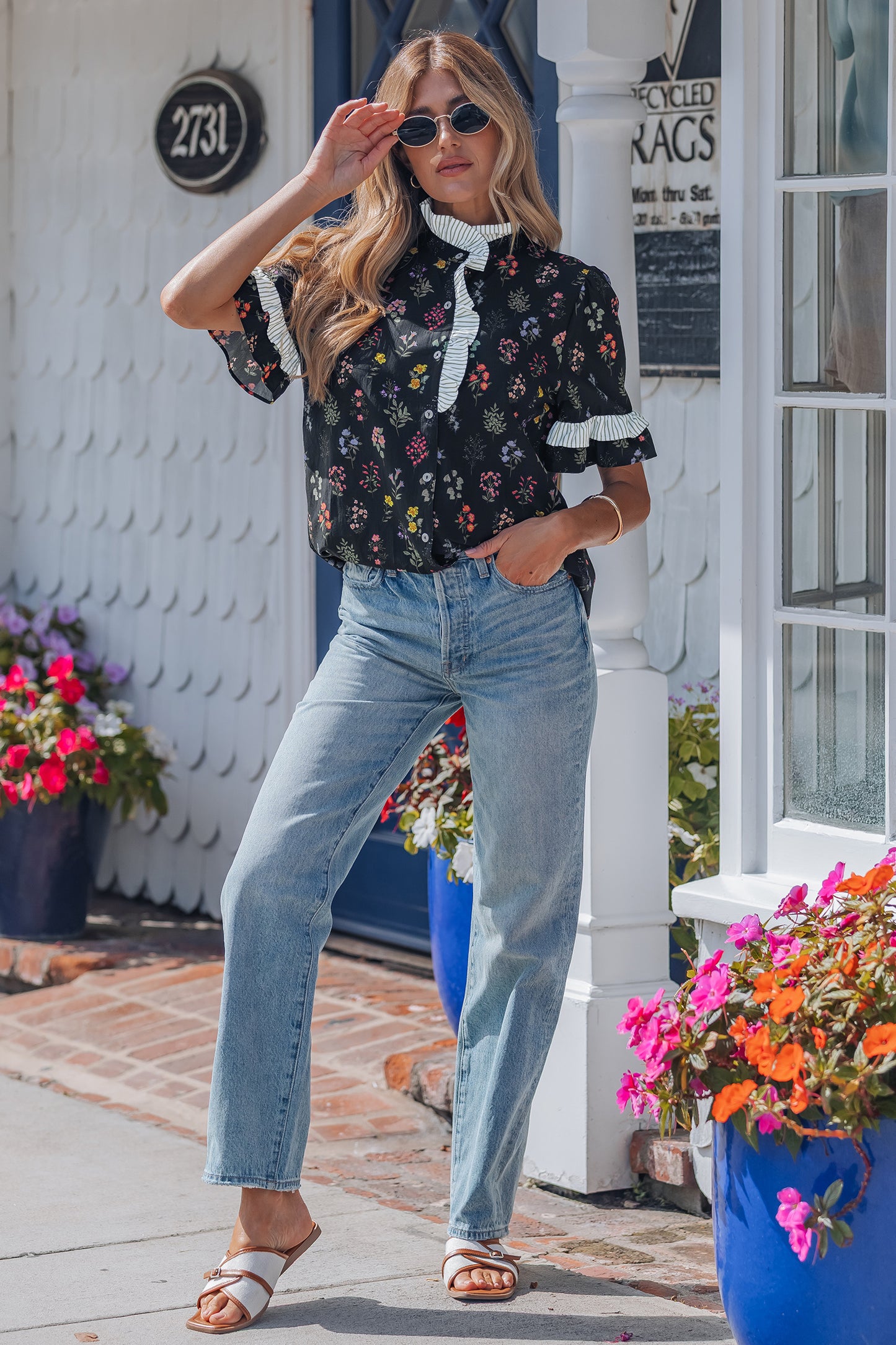 Frilled Trim Floral Blouse