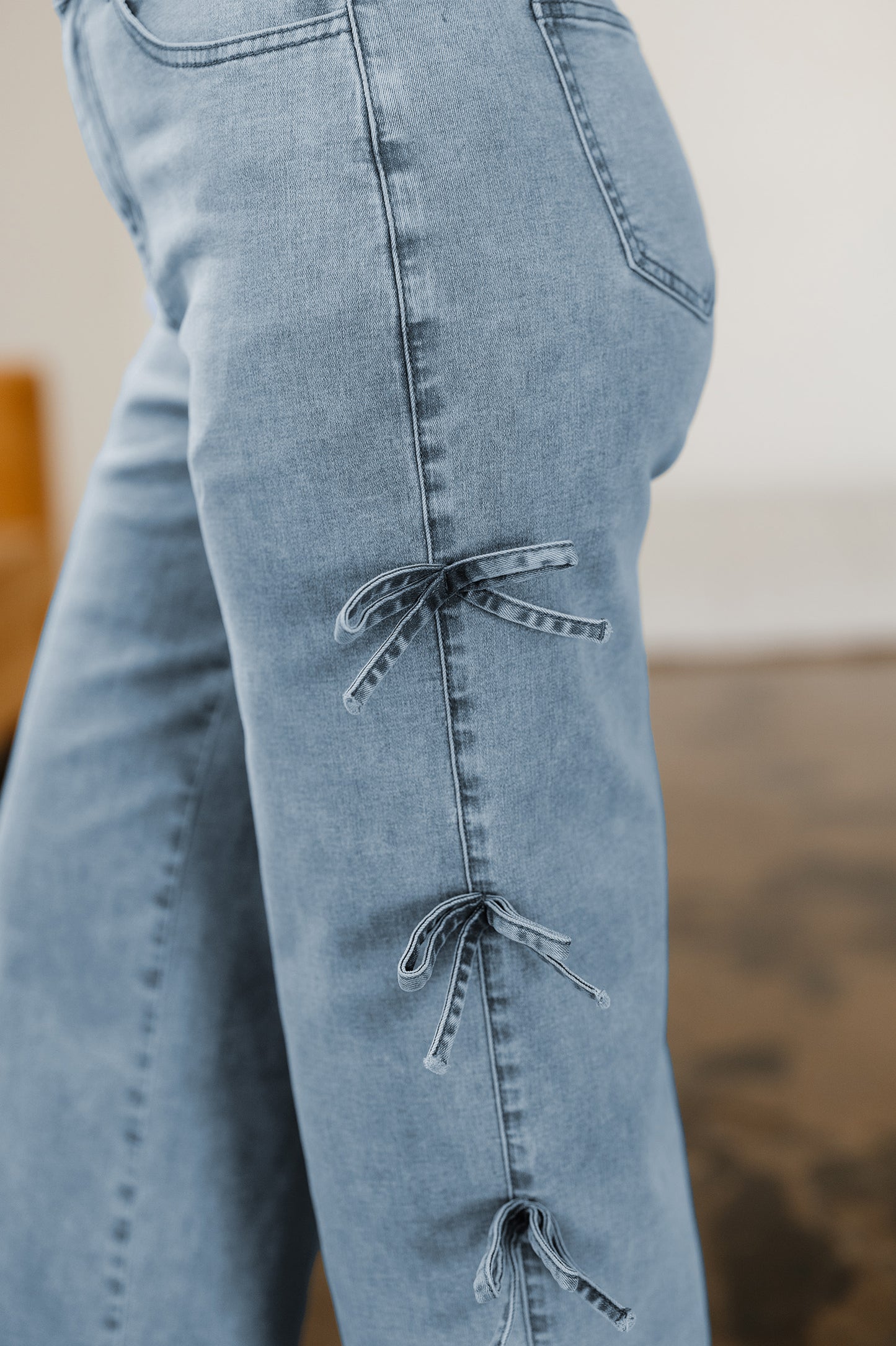Beau Blue Bow Detail Straight Leg Jeans